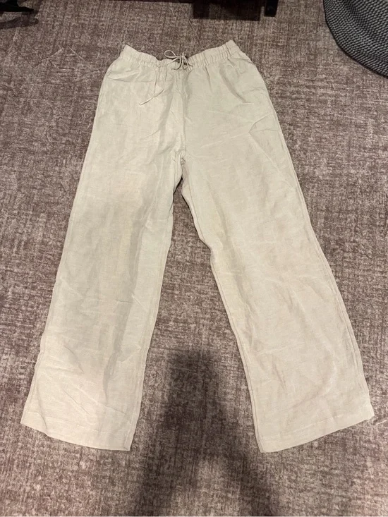 Relaxed Drawstring linen Pants in Light Beige