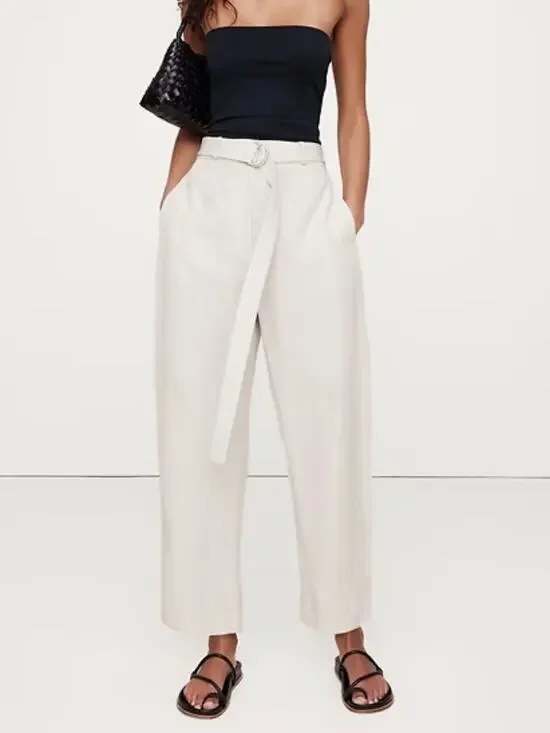 Banana Republic High Rise Tencel Linen Pant Lunar Dust Taupe NEW 20