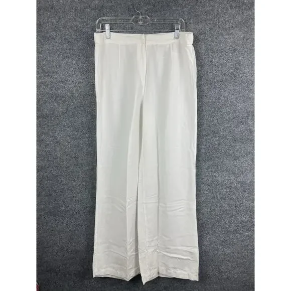 H&M Linen Blend Strech Palazzo Pants, Drawstring Size Large White Boho Lagenlook