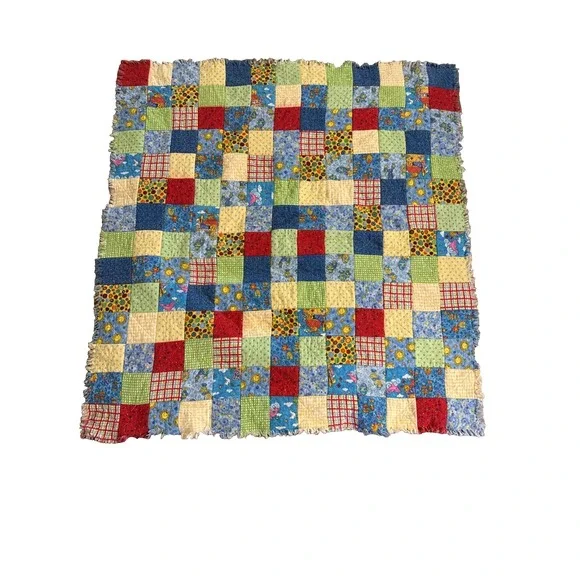 Handmade Baby‎ Crib Colorful Quilt Raw Edge Cottagecore Bright Patchwork Nursery