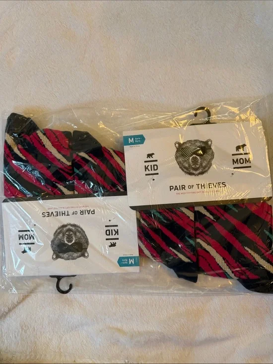 Pair of Thieves Kids Crew Socks - Pink and Black Stripes