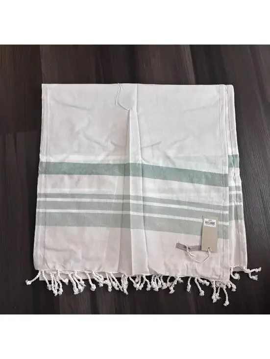 NWT Bloomingville Throw Blanket Cotton Beige Green Striped 60