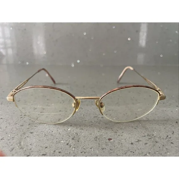 Safilo Eyeglasses Frames ONLY Gold Metal Full Rim 52-19-135 Gold Italy Half Rim