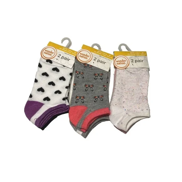 wonder nation 6 pairs girls socks size medium 10.5 -‎ 4 (3 packs 2 count each)