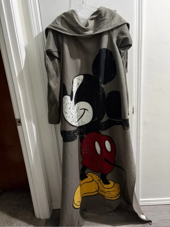 Disney Gray Hooded Mickey Blanket Throw with Red & Yellow Accents