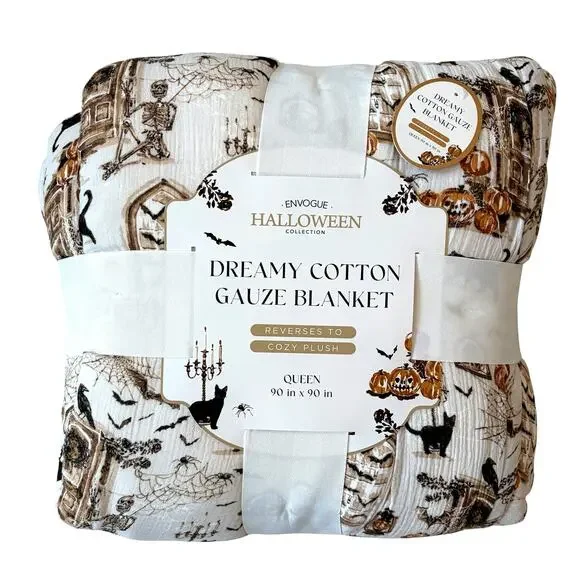 Envogue Dreamy Cotton Gauze Halloween Blanket 90x90 QUEEN Reversible to Plush