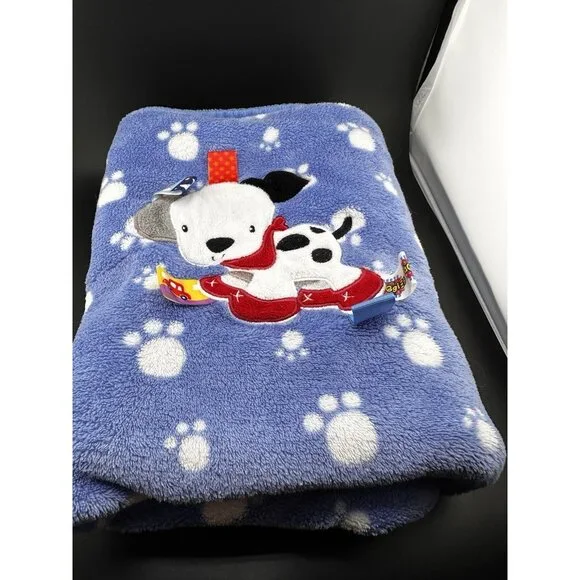Taggies Blue Baby Blanket Plush Spotted Puppy Dog Paws 30x40