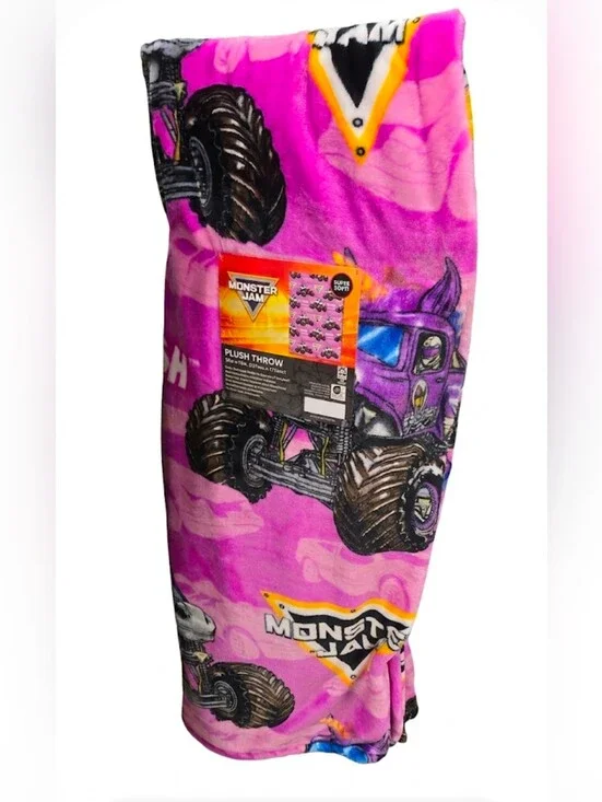 Monster Jam Kids Pink Plush Throw Blanket