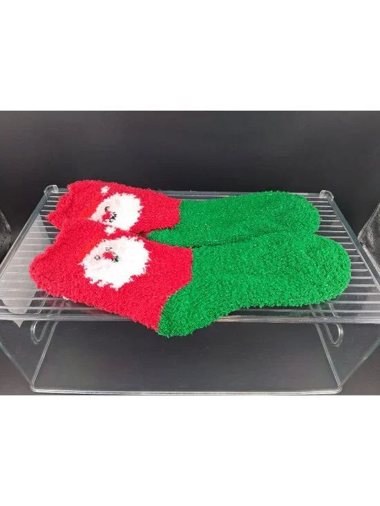 Cozy Christmas Santa Fluffy Socks Red & Green Festive Design