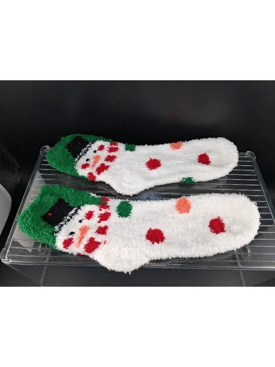 Fuzzy Snowman Christmas Socks Soft Warm Festive Holiday Design