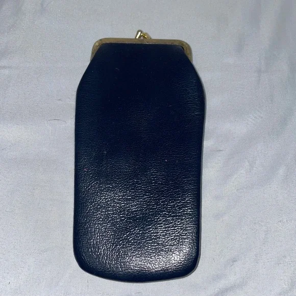 Vintage Black Faux Leather Kiss Lock Eyeglass Case Gold Tone Hardware Retro