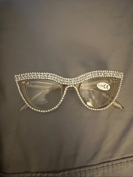Crystal Embellished Clear Cat Eye Glasses - ClearReading glasses 1.50