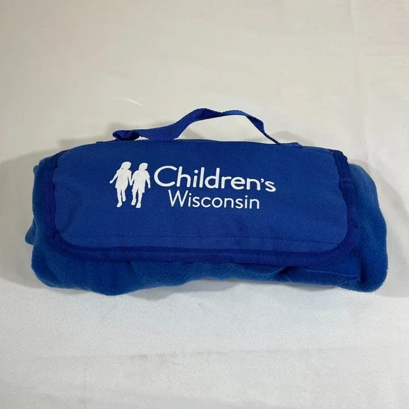 Children's Wisconsin Fleece Travel Blanket Blue Roll Up Picnic Stadium Outdoor