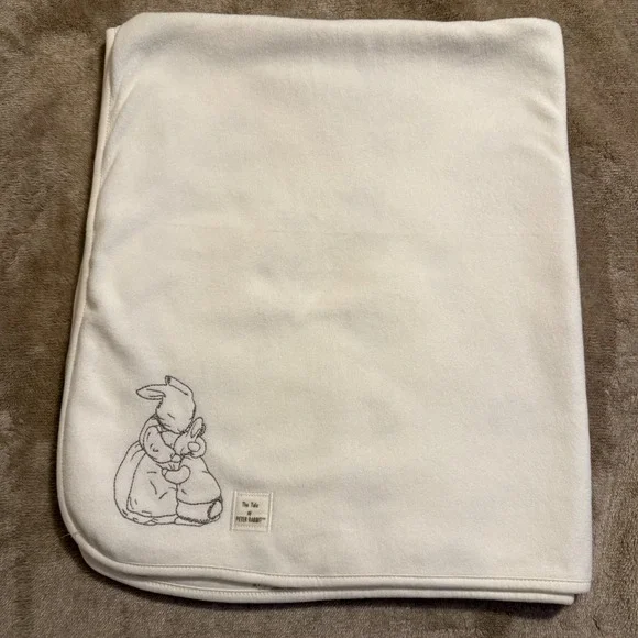 Beatrix Potter Peter Rabbit Baby Blanket Ivory Fleece Cotton Reversible 28x34