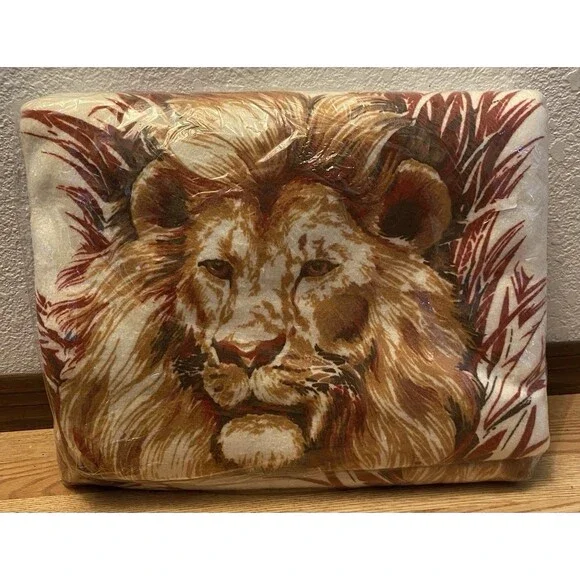 Vtg 70s Lion Cannon 72 x 90 blanket MCM 100% Polyester NIP Made in USA