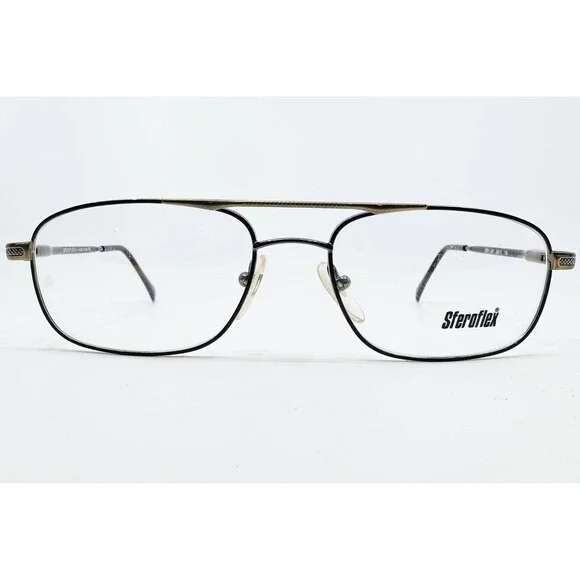Sferoflex Eyeglass Frames Mens Black Gold Aviator 2085 292 54-17-135