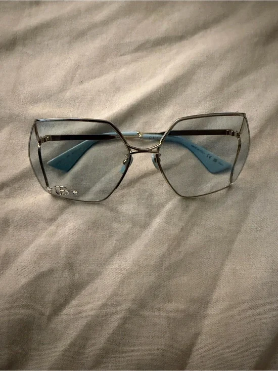 Gucci Gold Rim Sunglasses with Light Blue lens