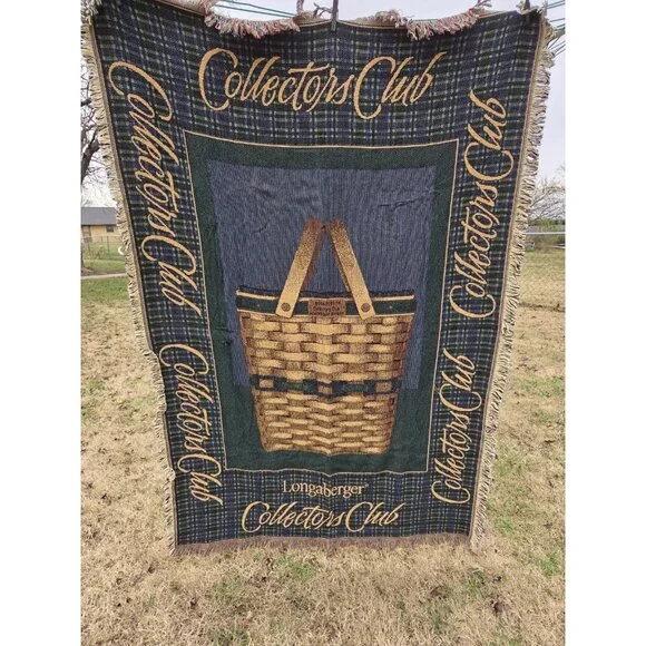 Longaberger Basket Collectors Club 1999 Woven Cotton Afghan Fringe Throw Blanket