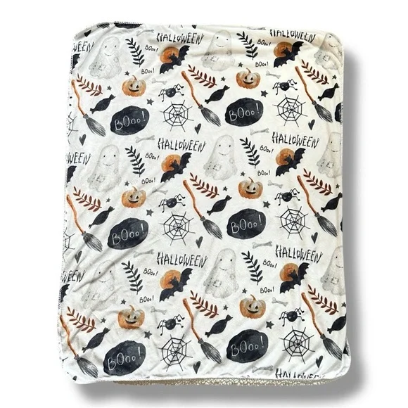Halloween Lovey Ghost and Pumpkin White Patterned Blanket Baby Blanket Shearling
