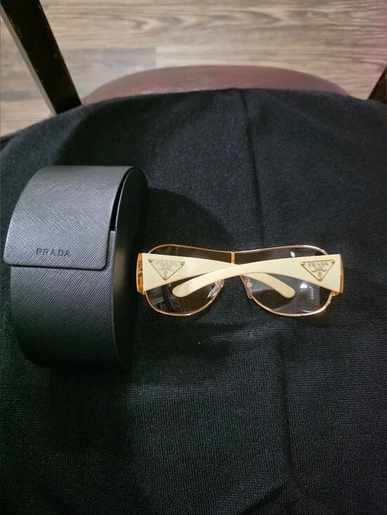 Women's y2k Prada Cream & Brown Lens Sunglasses with Case