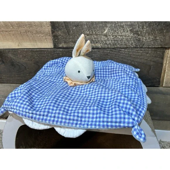 Cloud Island Blue Gingham Bunny Lovey Baby Blanket Security Toy 0+ Months