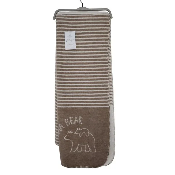 Docofil Mama Bear Reversible Throw Blanket 51x67 Brown Ivory Made in Portugal