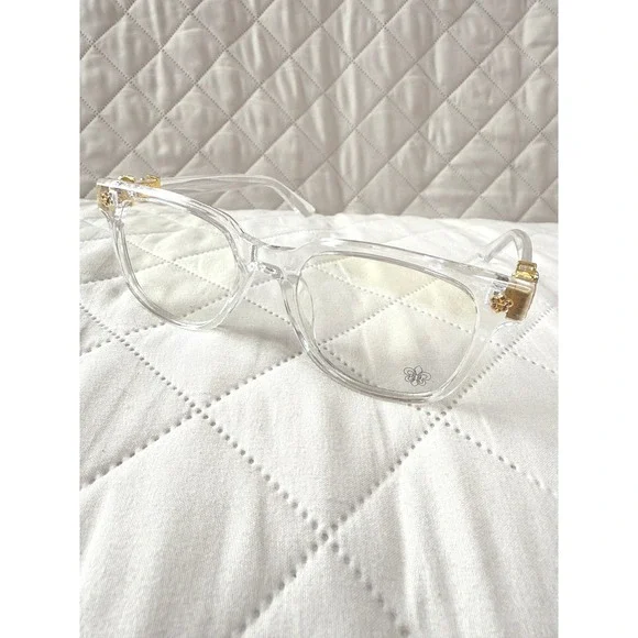 Clear Frame Anti Blue Light Glasses Gold Hardware Square Eyeglasses Transparent