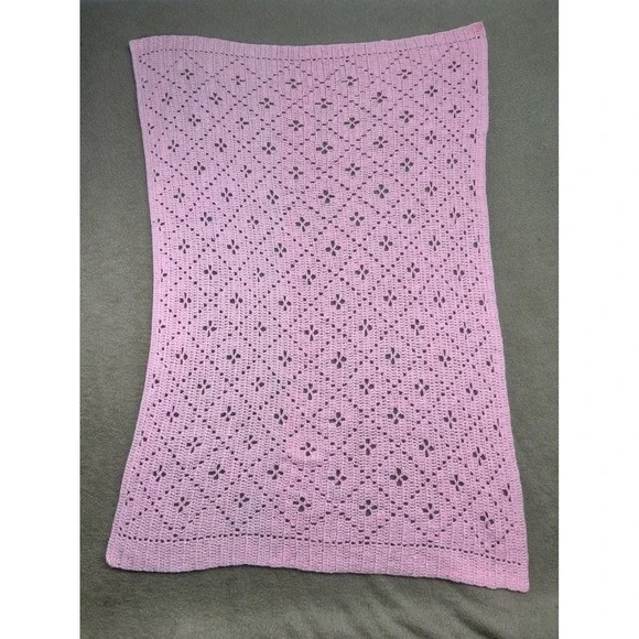 Handmade Pink Crochet Baby Blanket Floral Lace‎ Toddler Crib Afghan 46X36