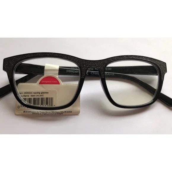 New Foxy Mama Black Sparkle Peepers Blue Light Filter Glasses +0.00 No Strength‎