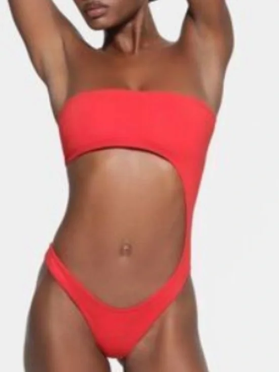 SKIMS Recycled Swim Strapless Monokini One Piece Swimsuit Ruby Red S NWT*3