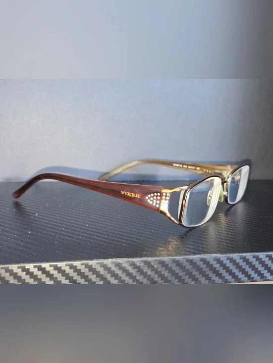 Vogue VO3671-B Frame 53-17-130 Brown & Gold Eyeglass Glasses W/ Rhinestones