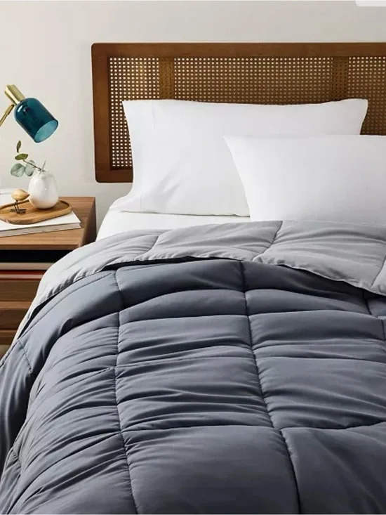 Plush Gray Reversible Comforter - Soft Microfiber Bedding. Twin