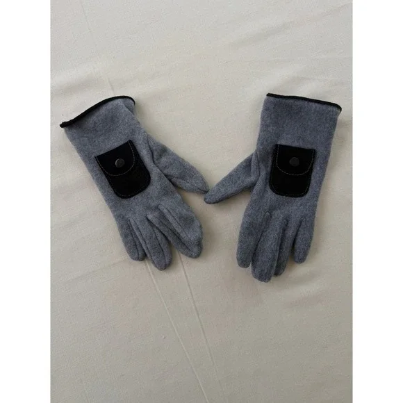 Unbranded Heather Grey Wool Blend‎ Gloves with Snap Pocket and Black Trim