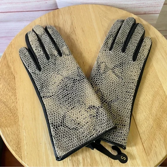 Preston & York Snake Skin‎ Real Leather Elegant Black and Tan Women's Gloves
