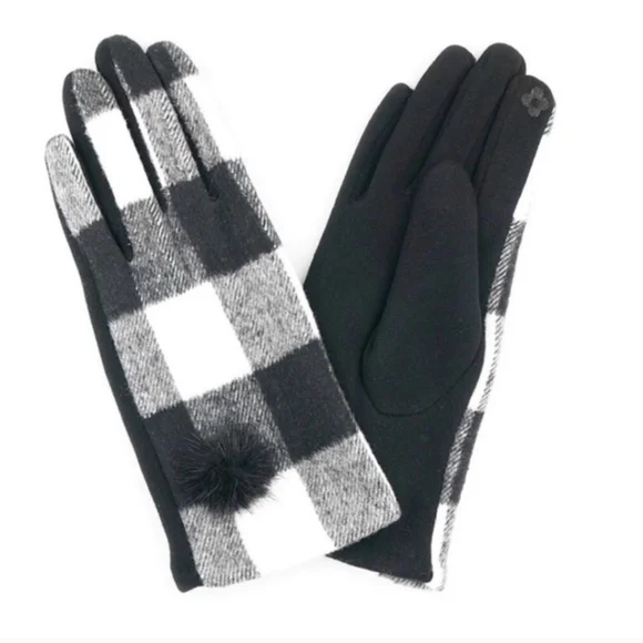 BUFFALO PLAID GLOVES W/POM-POM- SMART TOUCH GLOVES-NEW