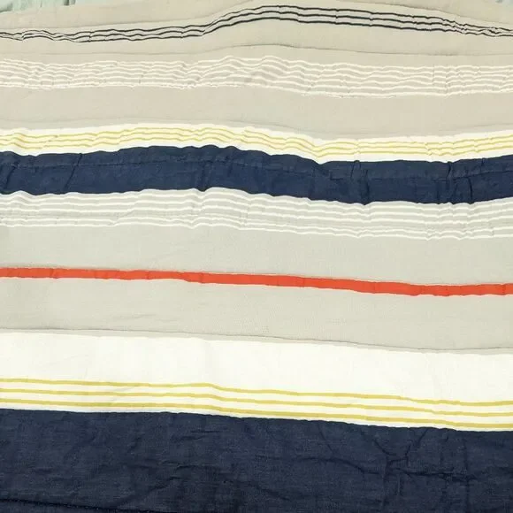 Pottery‎ Barn Teen Wyatt Stripe Comforter Full Queen F/Q blue orange yellow