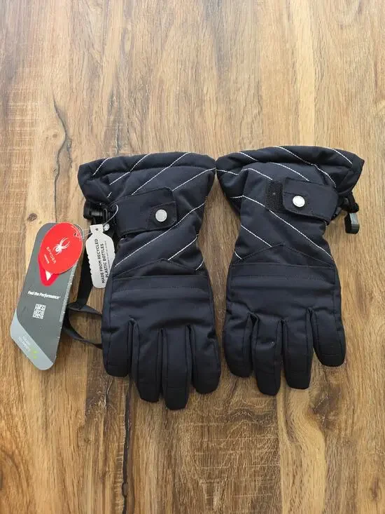 NWT Spyder Synthesis Ski Gloves Diagonal Striped Pattern Black
