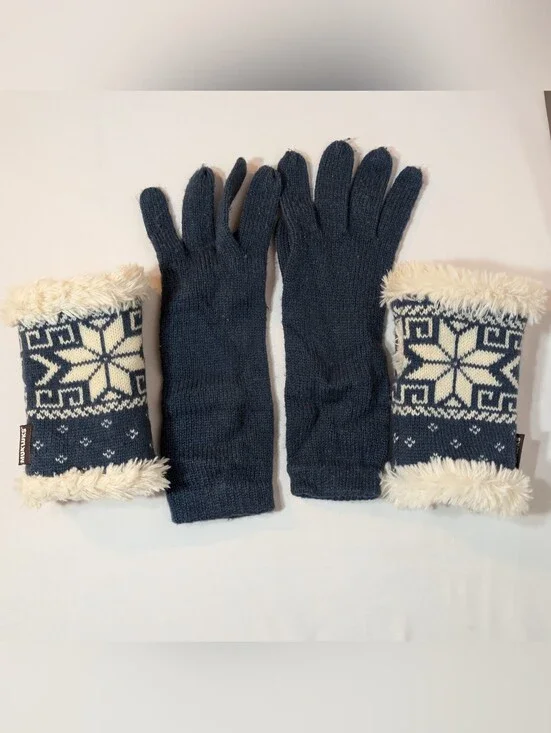 2 - Mukluks Navy Winter Gloves Set Cold Wintery Blue White Knitted Knit Sets