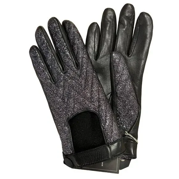 Rag & Bone Gloves Lamb Leather Black Chevron Quilted Driving Size 7.5 NWT