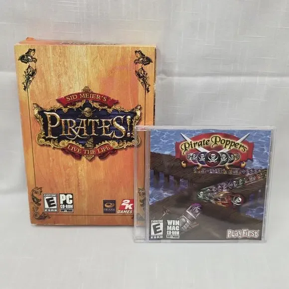 Sid Meier's Pirates! PC Big Box Complete 2 Disc Manual Map Pirate Poppers Bonus