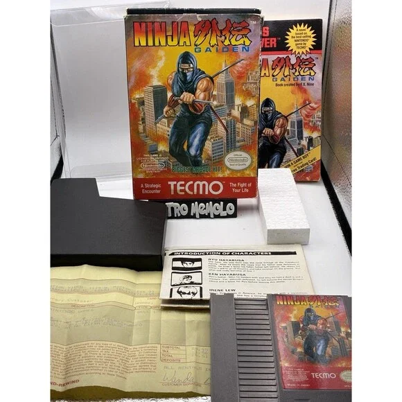 Ninja Gaiden NES W/ Rental Purchase Receipt. Box & Game & Book W/ Box Protector