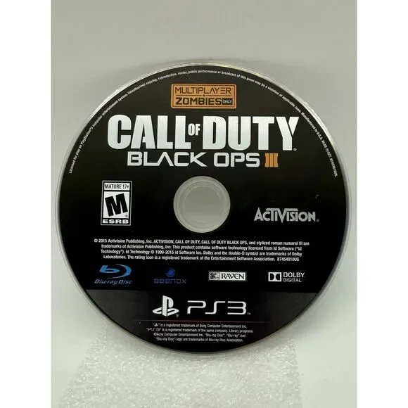 Call of Duty: Black‎ Ops III PS3 Multi-player &  Zombies Only Disc Only Tested
