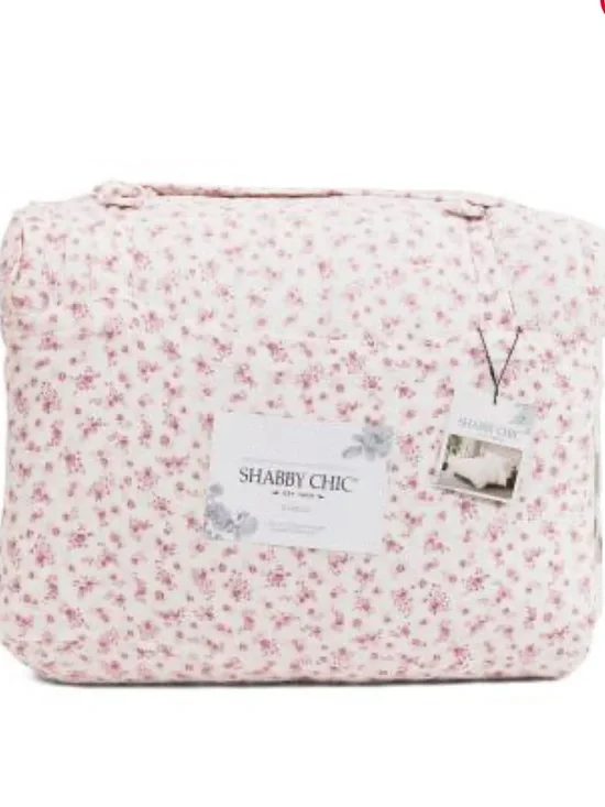 Shabby Chic Pink Floral Gauze Comforter Set