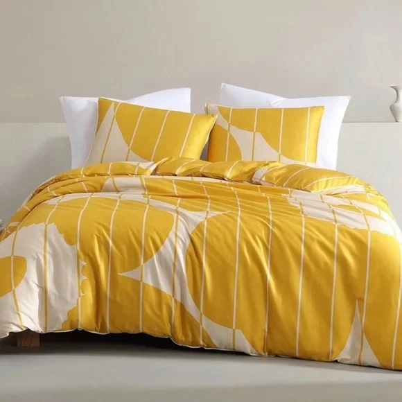 ReturneMarimekko Yellow and White Duvet Cover Queen w/2 shams FREE SHIP No offer