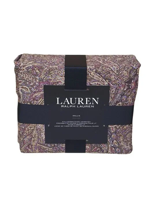 Ralph Lauren Hallie Full/Queen Duvet Cover Set Tan Burgundy Paisley 3pc NEW