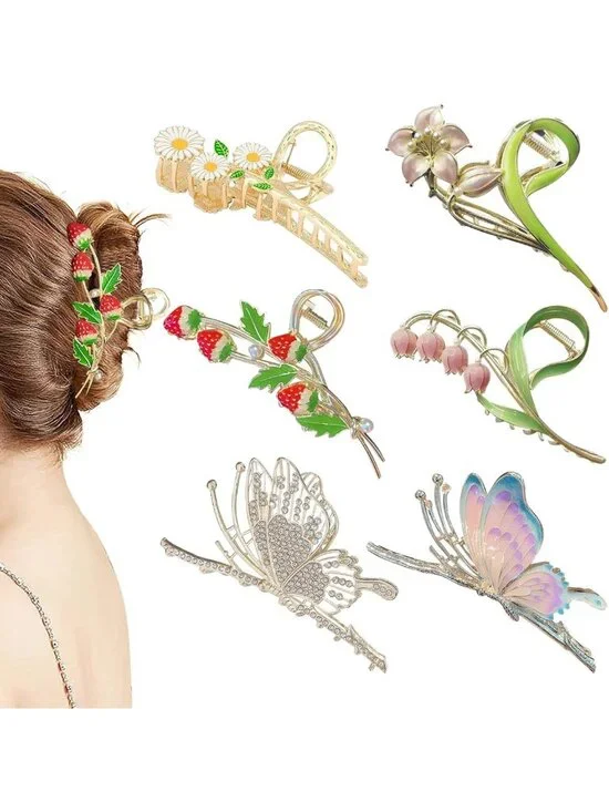 6 Large Butterfly Hair Claw Clips for Women - Strong Hold, No Slip, Perfect for