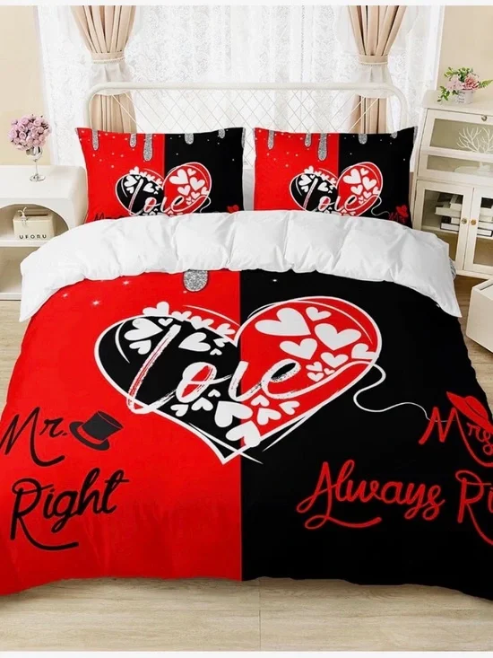 Romantic Red & Black Heart Bedding Set - Unbranded