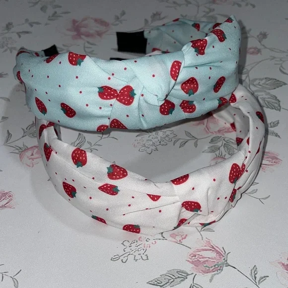 Strawberry Print Headbands - Mint and White NWOT