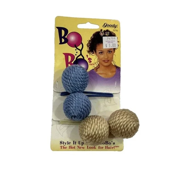 Vintage 90s Goody Bo Bo's Hair Tie Jumbo Ponytailers NOS Deadstock Blue / Beige