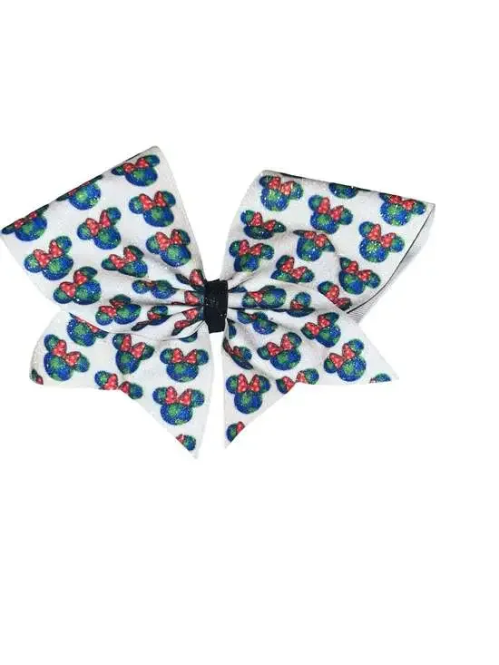 Disney Minnie Mouse Inspired Glitter Hair Bow with Planet and Bow Print